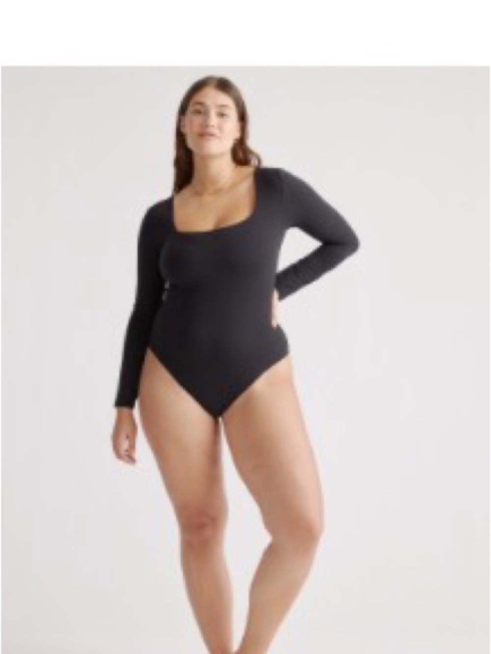 Quince Black Long-Sleeve Scoop-Neck Bodysuit